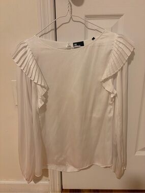 The Kooples White Pleated Ruffle-Shoulder Blouse